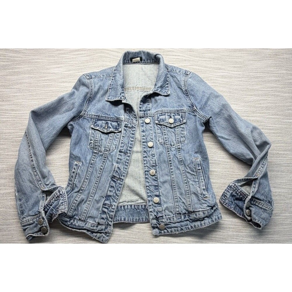 Vtge J.Crew Denim Jacket Womens Light Wash Y2K 90s Trucker Denim Grunge Distress